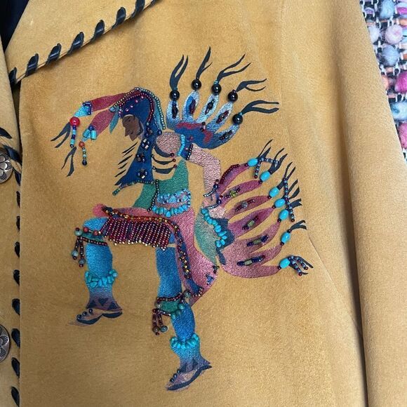 Beautiful  Vintage Char Sante Fe leather jacket with hand painting and beading - Picture 3 of 9